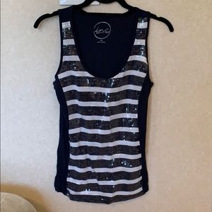 Navy Blue Sequin Striped Tank